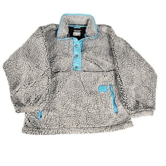 Justice Other - Justice Sherpa Pullover Cozy Quarter Snap Button Up Gray Blue Girls 12